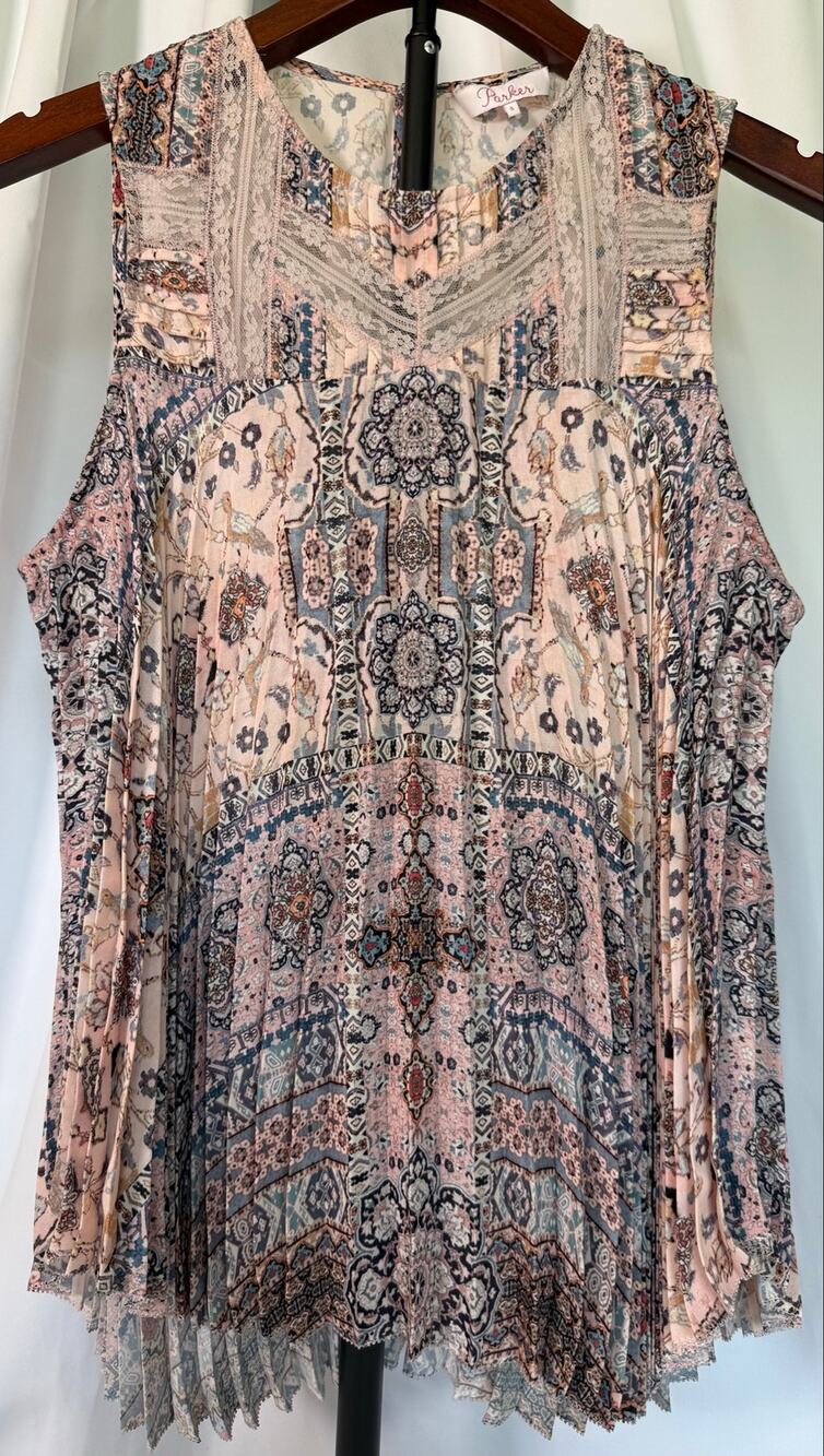 Parker Pleated Boho Sleeveless Blouse Swing Top Women's S Revolve